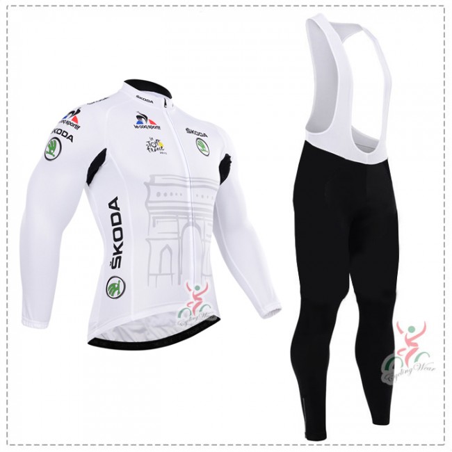 2015 Tour de France Blanc Fietskleding Fietsshirt lange mouw+Lange fietsbroeken Bib 2090