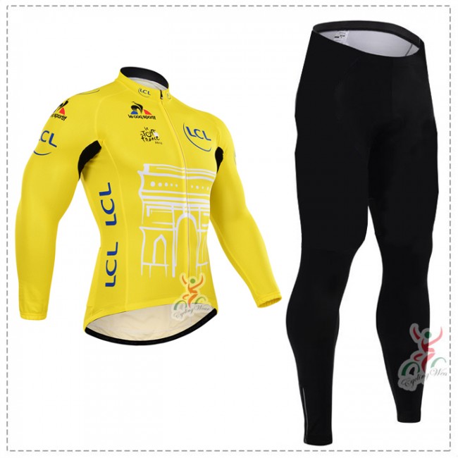 2015 Tour de France jaune Fietskleding Fietsshirt lange mouw+Lange fietsbroeken 2093