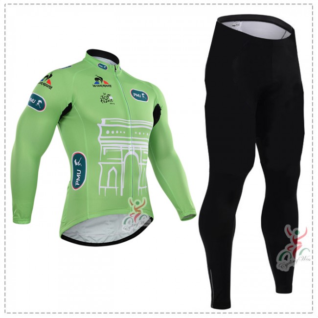 2015 Tour de France vert Fietskleding Fietsshirt lange mouw+Lange fietsbroeken 2092