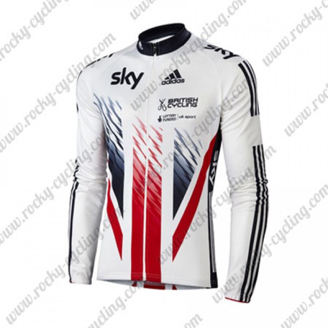 2016 Team SKY British Winter Fietsshirt lange mouw Wit Rood Blauw 2016001