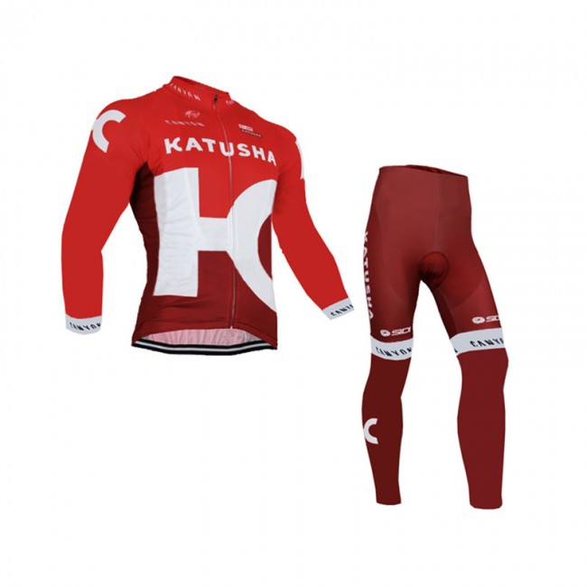 2016 Katusha Fietskleding set Fietsshirt Lange Mouwen+lange fietsbroeken 20160036