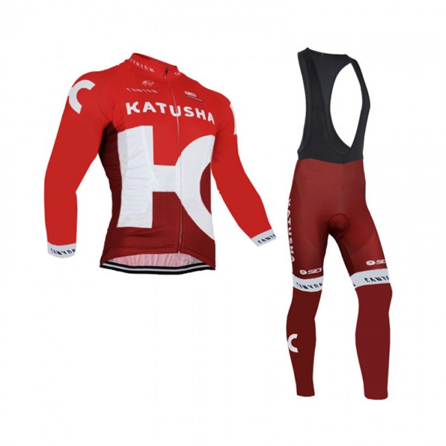 2016 Katusha Fietskleding set Fietsshirt Lange Mouwen+lange fietsbroeken Bib 20160037