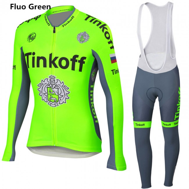 2016 Tinkoff Saxo Bank Fluo Green Fietskleding Fietsshirt lange mouw+Lange fietsbroeken Bib 2016036065