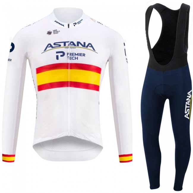 Spanish Astana Pro Team 2021 Fietskleding Fietsshirt Lange Mouw+Lange Fietsbroek Bib 20210351