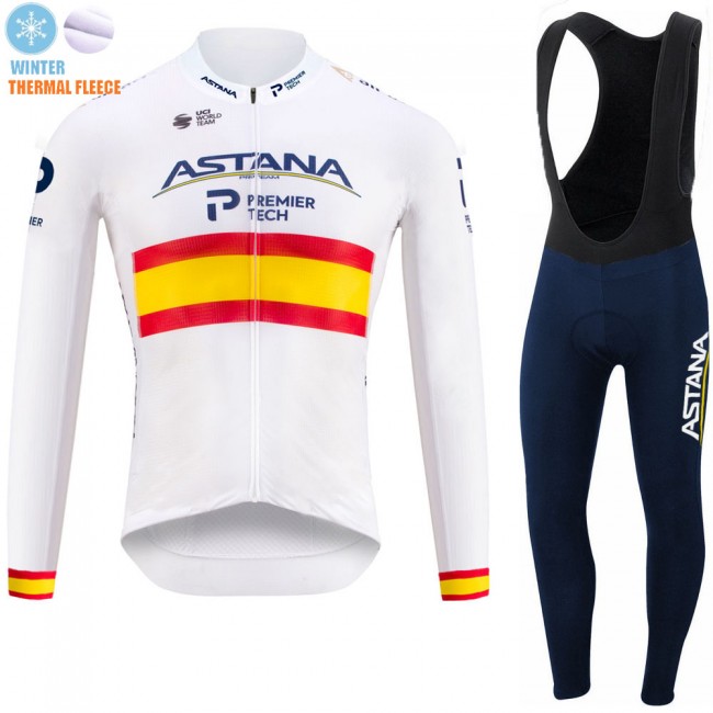 Spanish Winter Fleece Astana Pro Team 2021 Fietskleding Fietsshirt Lange Mouw+Lange Fietsbroek Bib 20210358