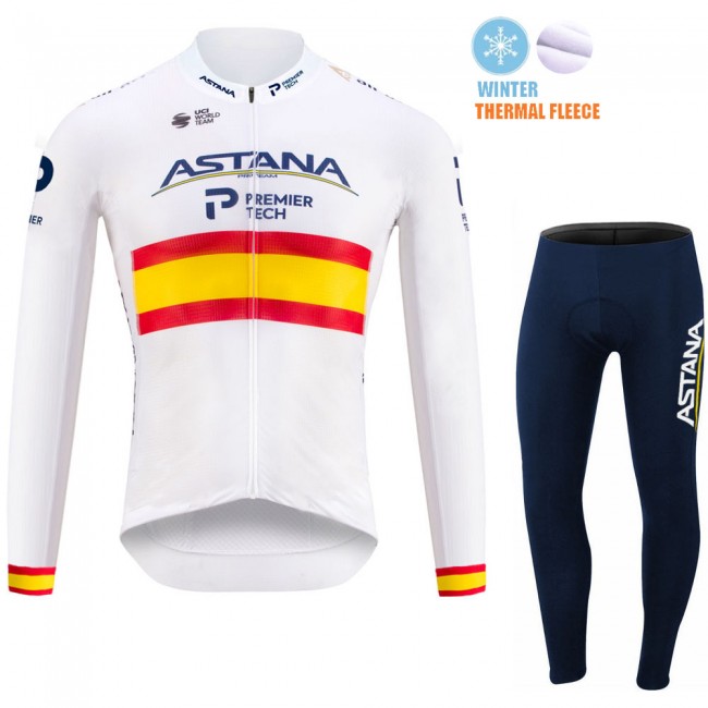 Spanish Winter Fleece Astana Pro Team 2021 Fietskleding Fietsshirt Lange Mouw+Lange Fietsbroek Bib 20210359