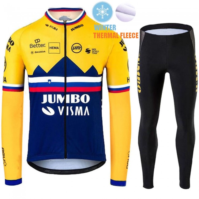 Winter Fleece Jumbo Visma SLovenia Pro Team 2021 Fietskleding Fietsshirt Lange Mouw+Lange Fietsbroek Bib 20210387