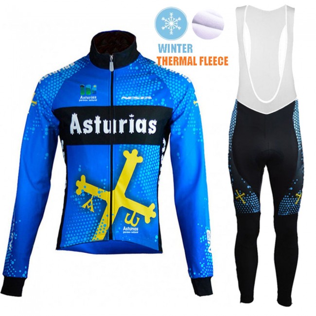 Winter Fleece Asturias Pro Team 2021 Fietskleding Fietsshirt Lange Mouw+Lange Fietsbroek Bib 20210336
