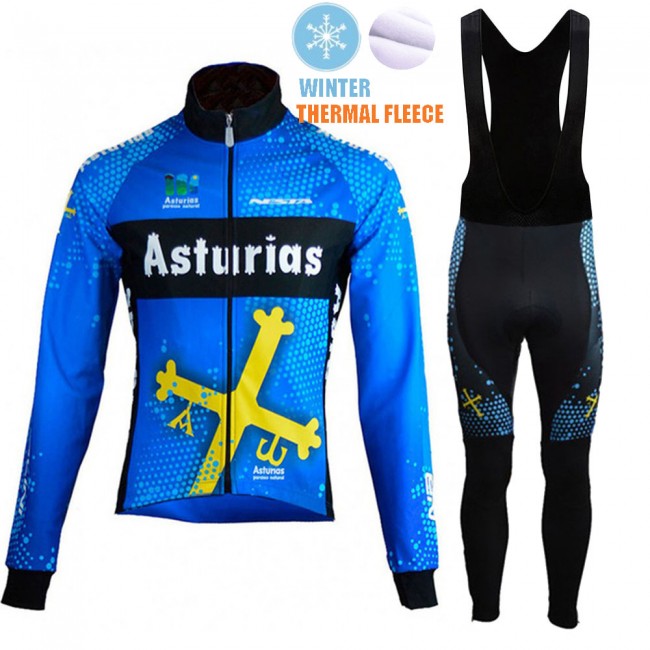 Winter Fleece Asturias Pro Team 2021 Fietskleding Fietsshirt Lange Mouw+Lange Fietsbroek Bib 20210337