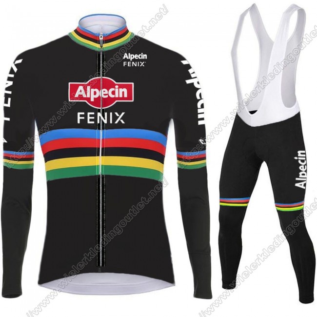 2021 Alpecin Fenix World Champion zwart Fietskleding Fietsshirt Lange Mouw+Lange Fietsbroek Bib 89