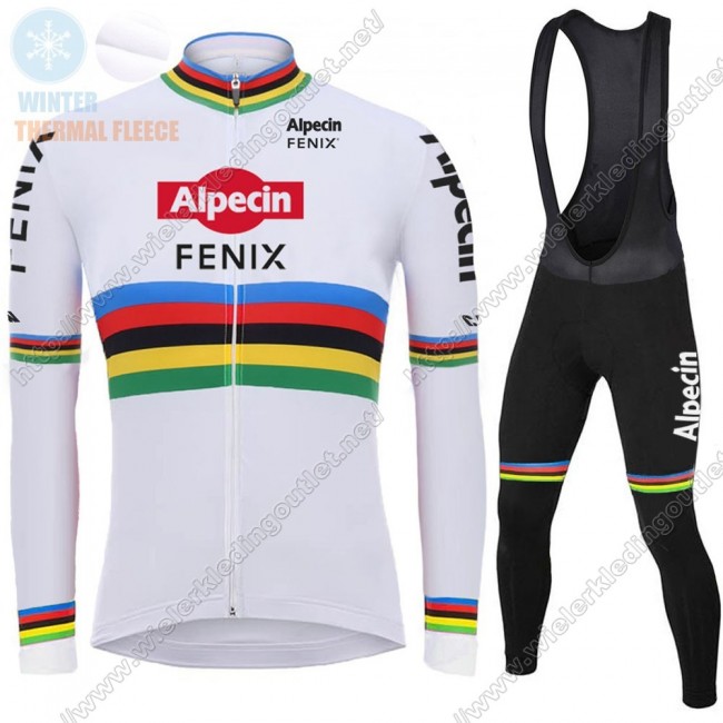 Winter 2021 Alpecin Fenix World Champion wit Fietskleding Fietsshirt Lange Mouw+Lange Fietsbroek Bib 93