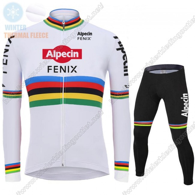Winter 2021 Alpecin Fenix World Champion wit Fietskleding Fietsshirt Lange Mouw+Lange Fietsbroek Bib 94