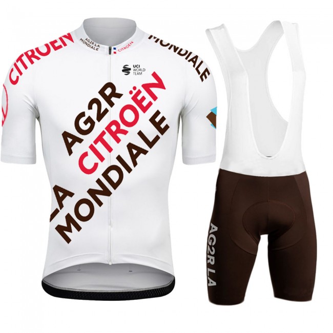 Team Ag2r White Fietskleding Fietsshirt Korte Mouw+Korte Fietsbroeken Bib 202267