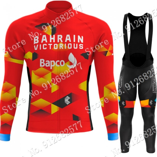 Bahrain Victorious 2022 Pro Team Fietskleding Fietsshirt Lange Mouw+Lange Fietsbroek Bib 202201096