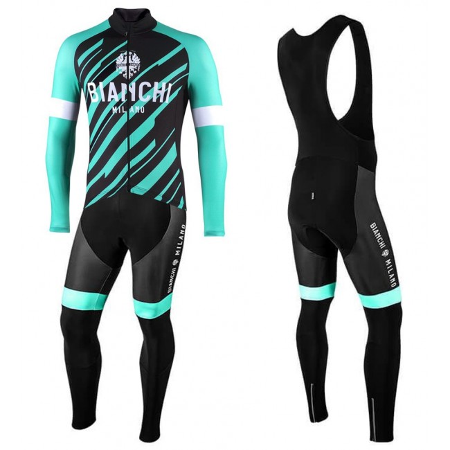 2022 Bianchi Milano Bianzone Green Fietskleding Fietsshirt Lange Mouw+Lange Fietsbroek Bib Set H6BLh