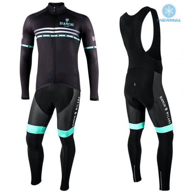 2022 Bianchi Milano Piantedo Black Thermal Fietskleding Fietsshirt Lange Mouw+Lange Fietsbroek Bib M3qYS