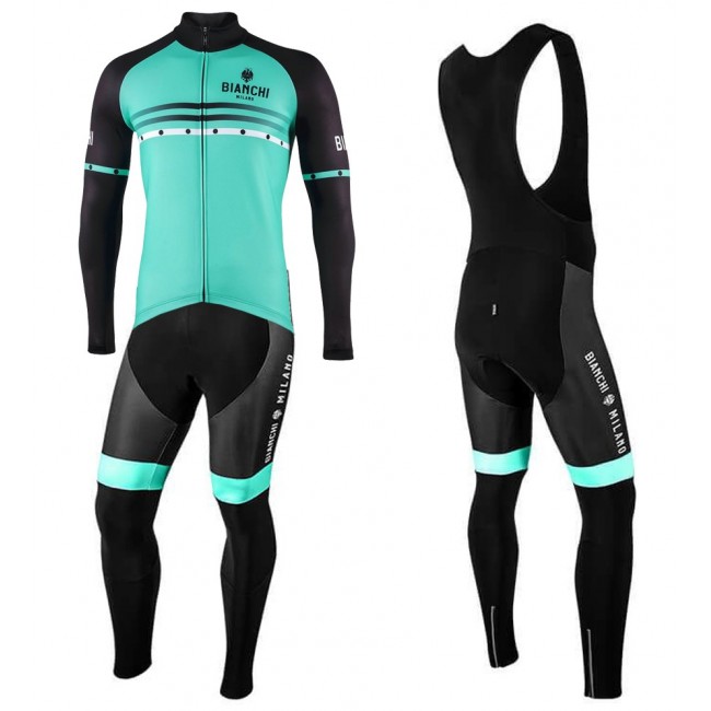 2022 Bianchi Milano Piantedo Green Fietskleding Fietsshirt Lange Mouw+Lange Fietsbroek Bib Set uR65h