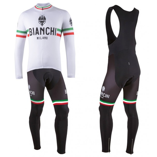 2022 Bianchi White Fietskleding Fietsshirt Lange Mouw+Lange Fietsbroek Bib Set TduYT