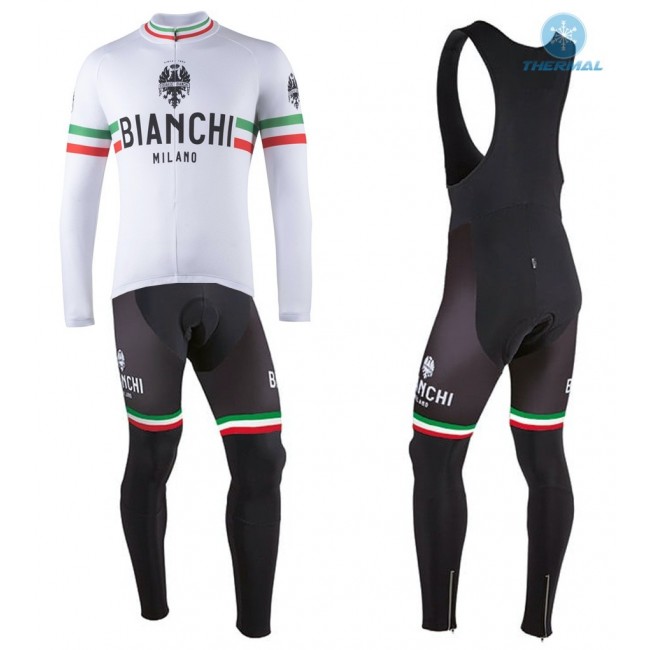 2022 Bianchi White Thermal Fietskleding Fietsshirt Lange Mouw+Lange Fietsbroek Bib SJ6I6