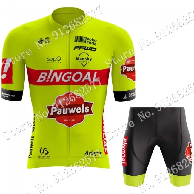 Team bingoal WALLONIE BRUXELLES 2022 Fietskleding Fietsshirt Korte Mouw+Korte Fietsbroeken Bib 202202189