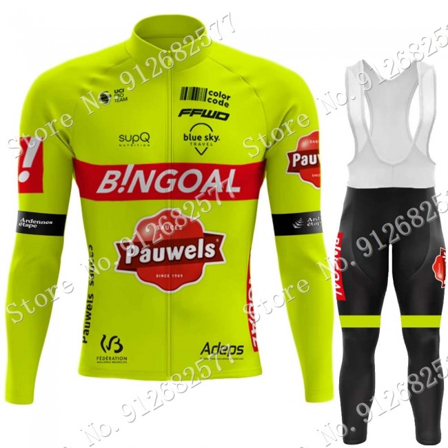 bingoal WALLONIE BRUXELLES 2022 Pro Team Fietskleding Fietsshirt Lange Mouw+Lange Fietsbroek Bib 202202194