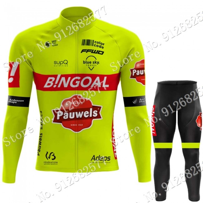 bingoal WALLONIE BRUXELLES 2022 Pro Team Fietskleding Fietsshirt Lange Mouw+Lange Fietsbroek Bib 202202196