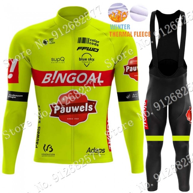 Winter bingoal WALLONIE BRUXELLES 2022 Pro Team Fietskleding Fietsshirt Lange Mouw+Lange Fietsbroek 202202202