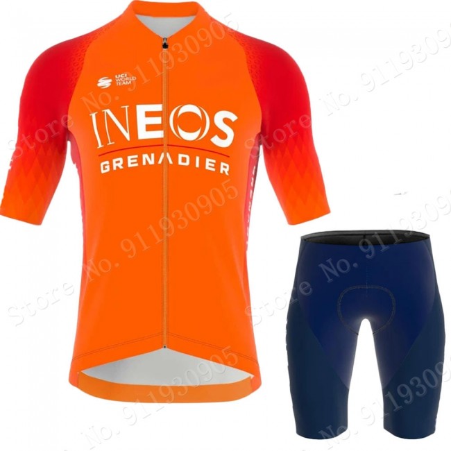 ineos grenadier Tour De France 2022 Team Fietskleding Fietsshirt Korte Mouw+Korte Fietsbroeken Bib Orange 202224