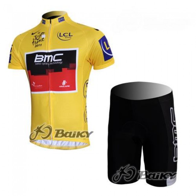 BMC 2011 Tour De France Fietsshirt Korte mouw Korte fietsbroeken met zeem Kits geel 32