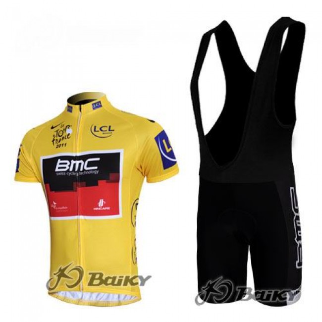 BMC 2011 Tour De France Fietsshirt Korte mouw Korte fietsbroeken Bib met zeem Kits geel 4217