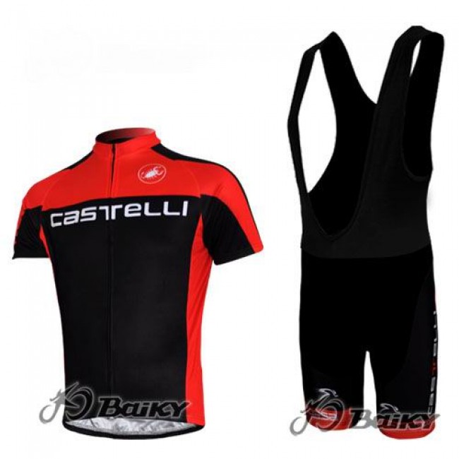 Castelli Pro Team Fietsshirt Korte mouw Korte fietsbroeken Bib met zeem Kits rood 4245