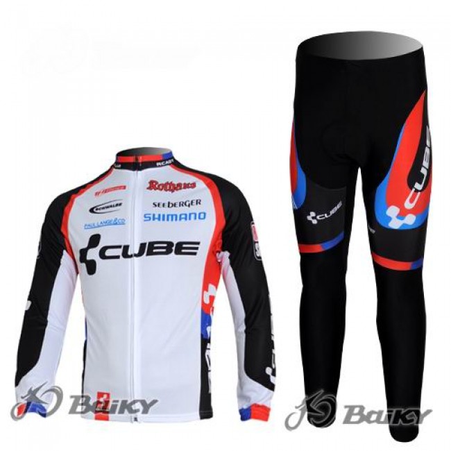 Cube Fintro Pro Team Fietspakken Fietsshirt lange mouw+lange fietsbroeken wit zwart 4358