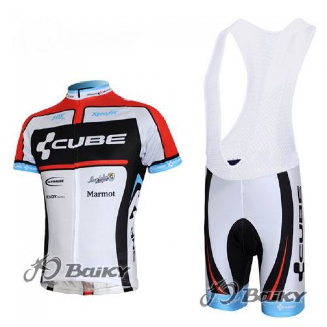 Cube Fintro Pro Team Fietsshirt Korte mouw Korte fietsbroeken Bib met zeem Kits wit rood 4231