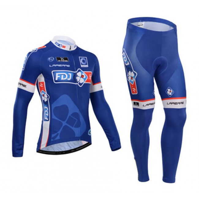 FDJ.fr 2014 Fietskleding Fietsshirt lange mouw+lange fietsbroeken Blauw 961