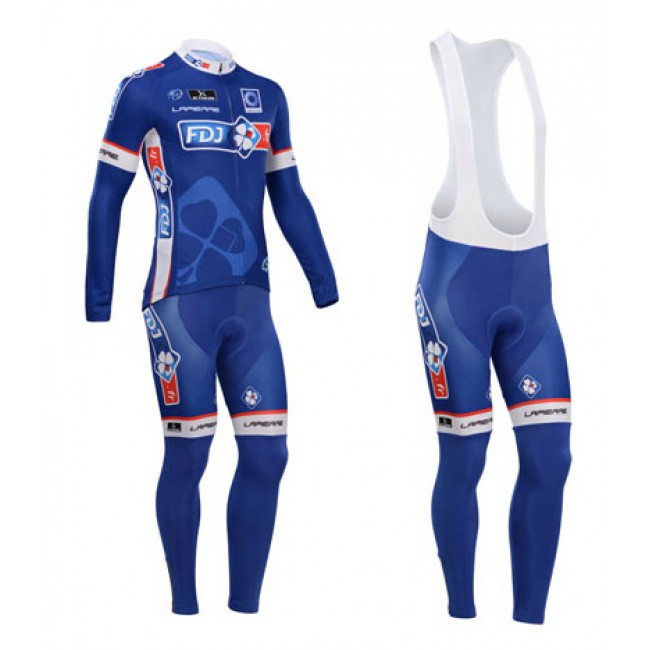 FDJ.fr 2014 Fietskleding Fietsshirt Lange Mouwen+lange fietsbroeken Bib Blauw 959