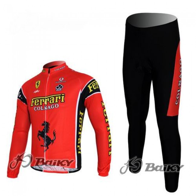 Ferrari Colnago Pro Team Fietspakken Fietsshirt lange mouw+lange fietsbroeken rood 158