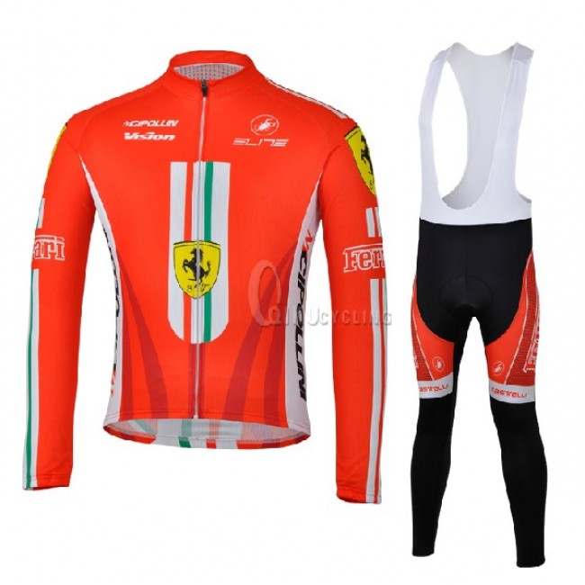 Ferrari Team Castelli Cipollini Fietskleding Fietsshirt Lange Mouwen+lange fietsbroeken Bib zeem 975