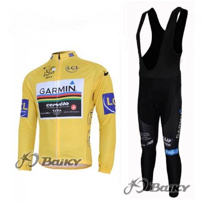 Garmin Cervelo Pro Team Fietskleding Fietsshirt Lange Mouwen+lange fietsbroeken Bib zeem geel 162
