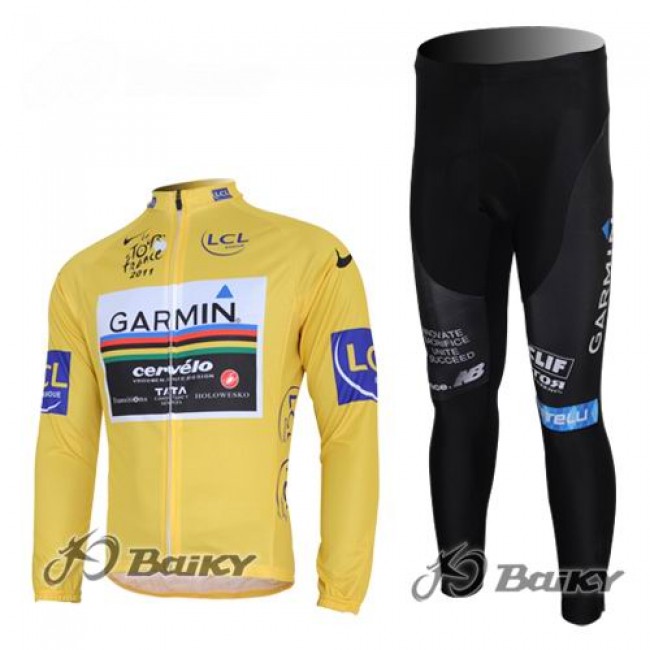 Garmin Cervelo Pro Team Fietspakken Fietsshirt lange mouw+lange fietsbroeken geel 163