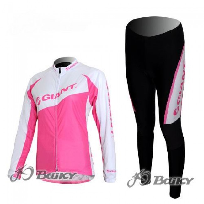 Giant Fietspakken Fietsshirt lange mouw+lange fietsbroeken roze wit Dames 3477