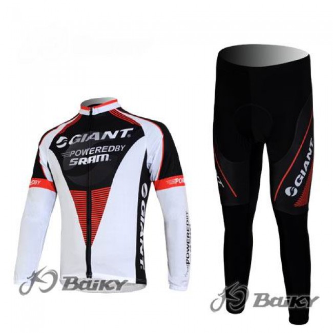 Giant Sram Pro Team Fietspakken Fietsshirt lange mouw+lange fietsbroeken wit zwart rood 187