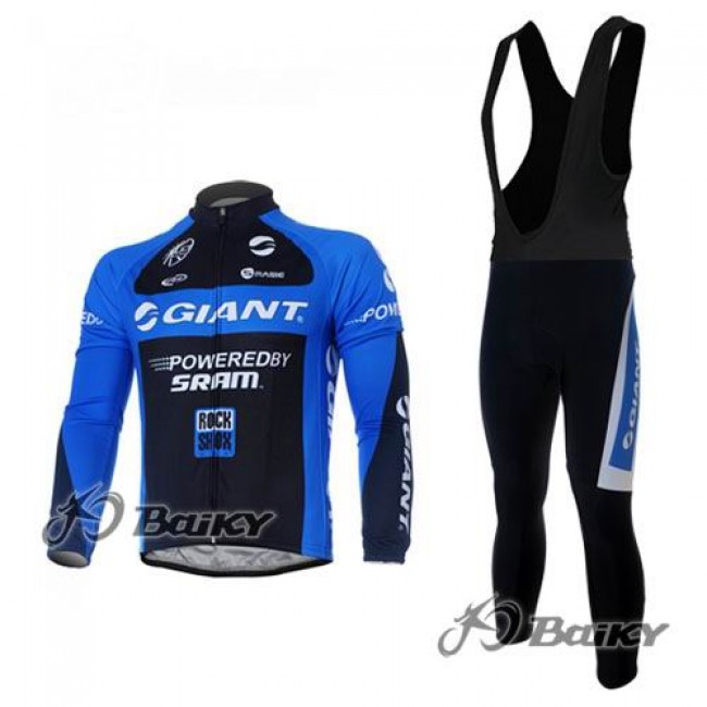 Giant Sram Pro Team Fietskleding Fietsshirt Lange Mouwen+lange fietsbroeken Bib zeem zwart blauw 183