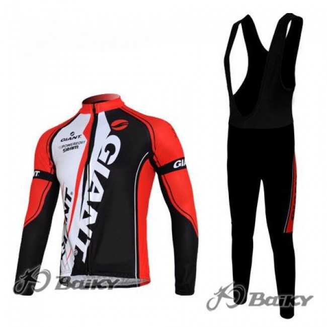 Giant Sram Pro Team Fietskleding Fietsshirt Lange Mouwen+lange fietsbroeken Bib zeem rood wit zwart 181