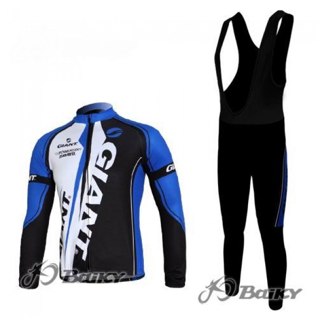 Giant Sram Pro Team Fietskleding Fietsshirt Lange Mouwen+lange fietsbroeken Bib zeem blauw wit zwart 180