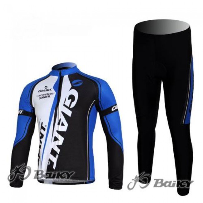 Giant Sram Pro Team Fietspakken Fietsshirt lange mouw+lange fietsbroeken blauw wit zwart 184