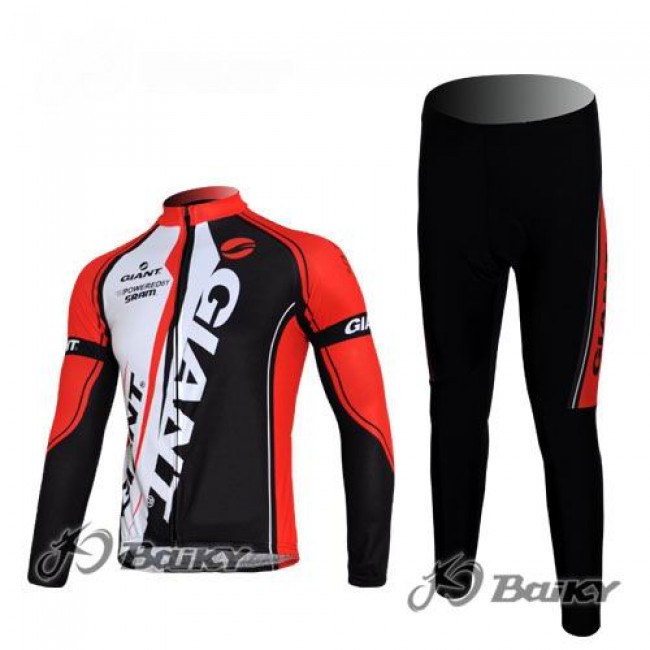Giant Sram Pro Team Fietspakken Fietsshirt lange mouw+lange fietsbroeken rood wit zwart 185