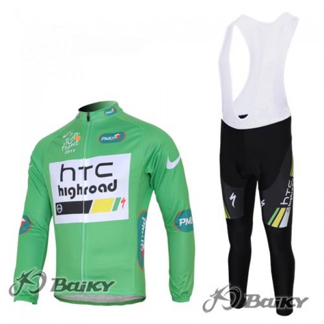 HTC-Highroad Pro Team Fietskleding Fietsshirt Lange Mouwen+lange fietsbroeken Bib zeem groen wit 236