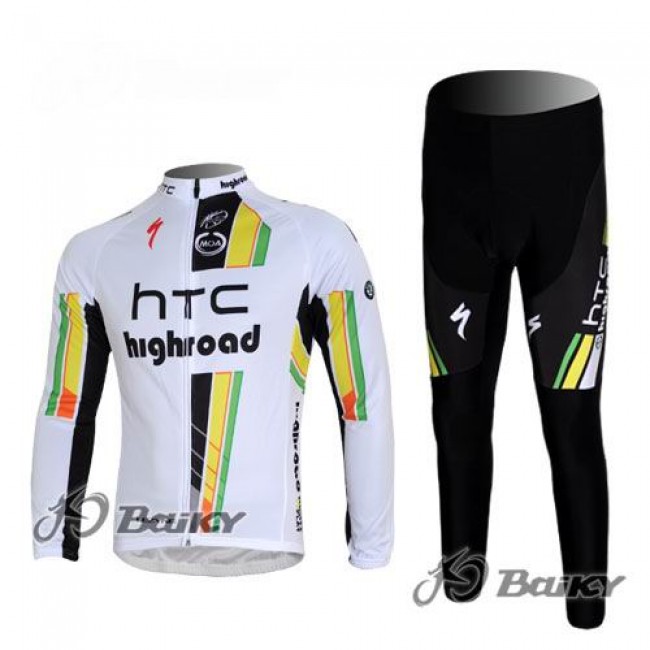 HTC-Highroad Pro Team Fietspakken Fietsshirt lange mouw+lange fietsbroeken wit groen 239