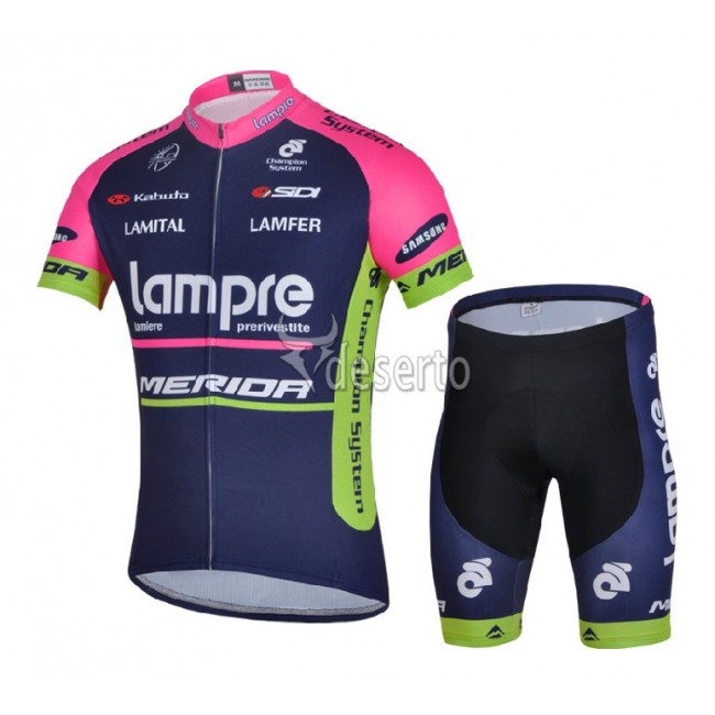 Lampre Merida 2014 Fietskleding Fietsshirt Korte Mouwen+Fietsbroek Korte zeem Blue 1270