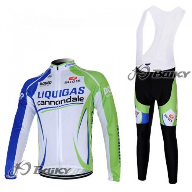 Liquigas Cannondale Pro Team Fietskleding Fietsshirt Lange Mouwen+lange fietsbroeken Bib zeem groen wit 296